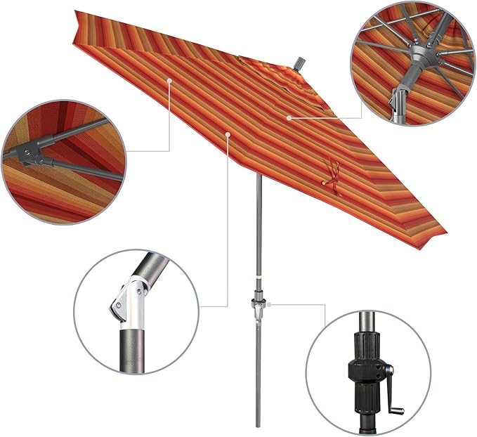 California Umbrella 9' Rd. Crank Lift, Collar Tilt, Aluminum Pole, Fiberglass Rib Patio Umbrella, Hammertone Grey Finish