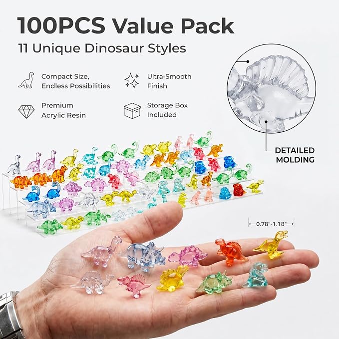 Mini Dinosaur Figurines, Resin Mini Animals Bulk, Tiny Dinosaur Statues for Desk Decor, Party Favors, Collectible Decorations & Treasure Hunt Games (60pcs)