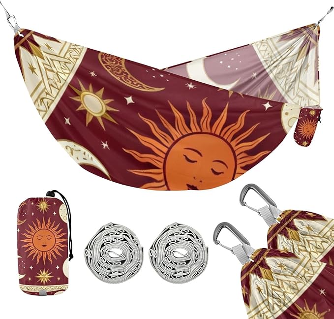 Sun Moon Stars Pattern Camping Hammocks Fabric Hammock for Outside Patio Backyard Poolside