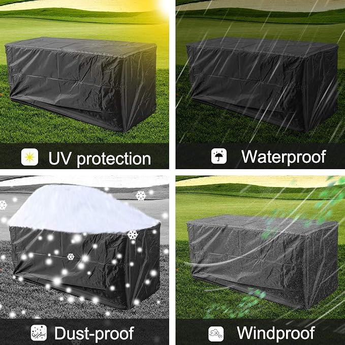 Outdoor Deck Box Cover 420D Waterproof Patio Storage Box Cover Outdoor Deck Box Ottoman Bench Cover Protects from Outdoor Rain Wind and Snow Black 48"L x 24"W x 22"D
