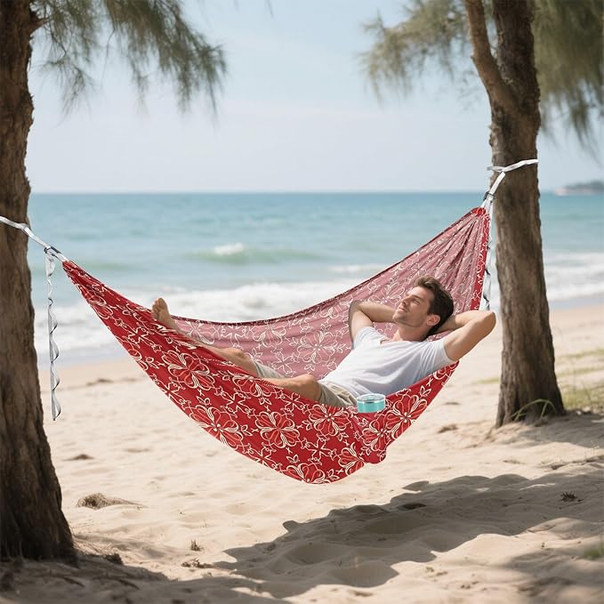 Camping Hammock Outdoor Hammocks for Outside Paisley Boho Red Beach Trees Portable Lightweight with Pockets Tree Straps Indoor