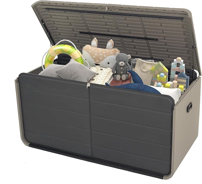 Resin Deck Box 160 Gallons, Large Heavy Duty Outdoor Storage Box, Lockable Waterproof Patio Outside Storage Box for Patio Furniture, Tools, Pool Supplies