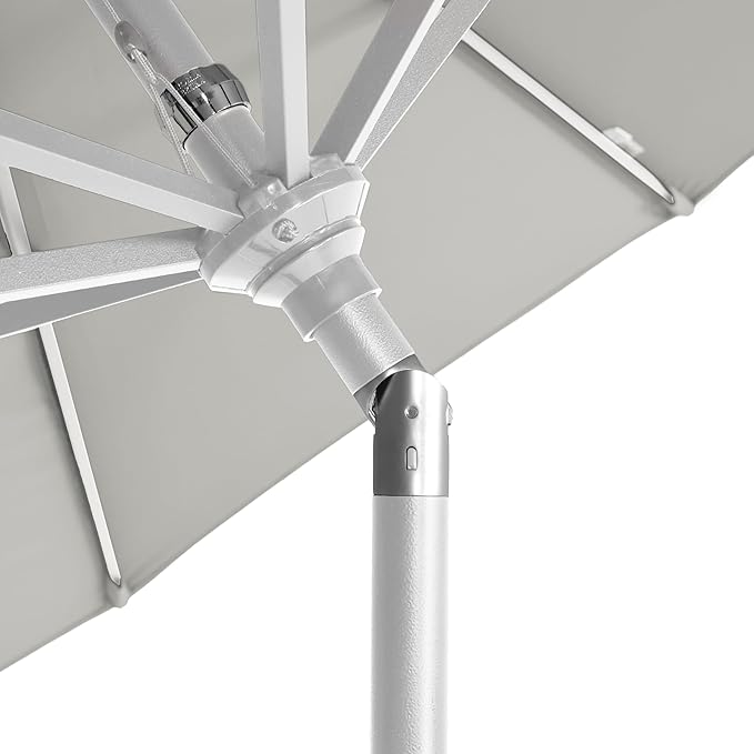 California Umbrella 12-Year-Non-Fading, 9Ft Premium Sunbrella Patio Umbrella, Hand-Crank, Button-Tilt, White Frame, Granite Fabric