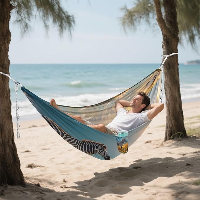 Hammocks for Outside Sunflower Zebra Camping Hammock Portable Hammocks with Tree Straps and Carry Bag Camping Accessories for Hiking Beach Outdoor