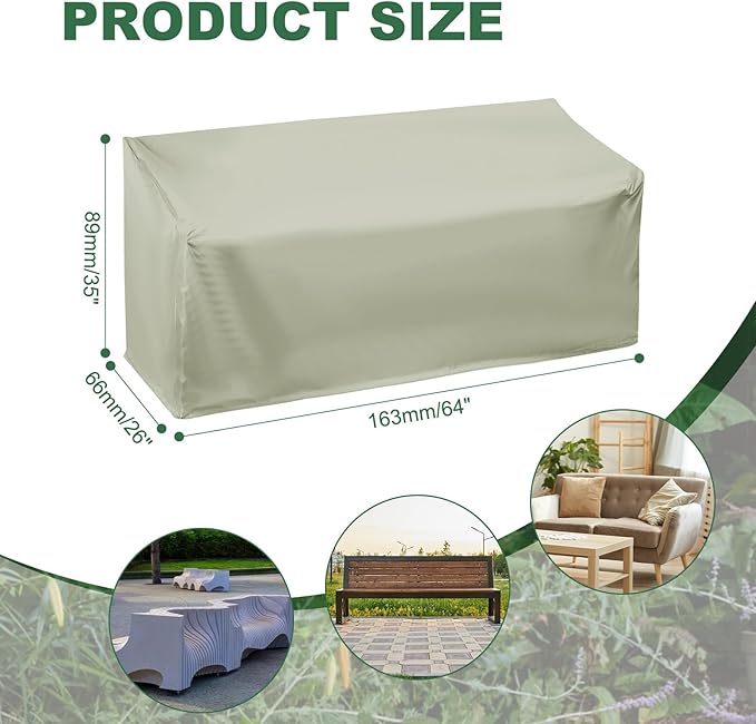 PATIKIL Outdoor Bench Cover, 210D Oxford Heavy Duty Waterproof Patio Furniture Covers for Garden Sofa Chair Table Zero Gravity, 64"L x 26"W x 35"T, Champagne Color