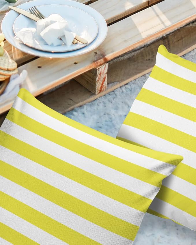 Outdoor Waterproof Pillow Covers for Patio Furniture Yellow and White Stripes Decorative Throw Pillow Cover Solid Striped Pillowcases Set of 2 Cushion Case for Sofa Couch Chair 16 x 16 in