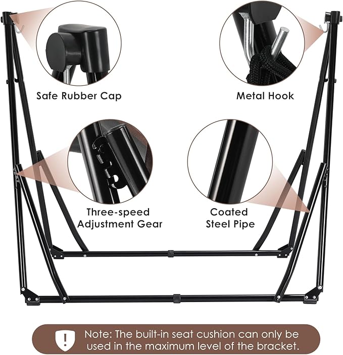 Arlopu 3 in 1 Portable Hammock with Steel Stand,Foldable PU Leather Swing Chair,6-Level Standing Hammocks Included Carrying Bag,Side Pocket,Pillow,for Outside,Indoor,Yard,Garden,Patio,Camping(Brown)
