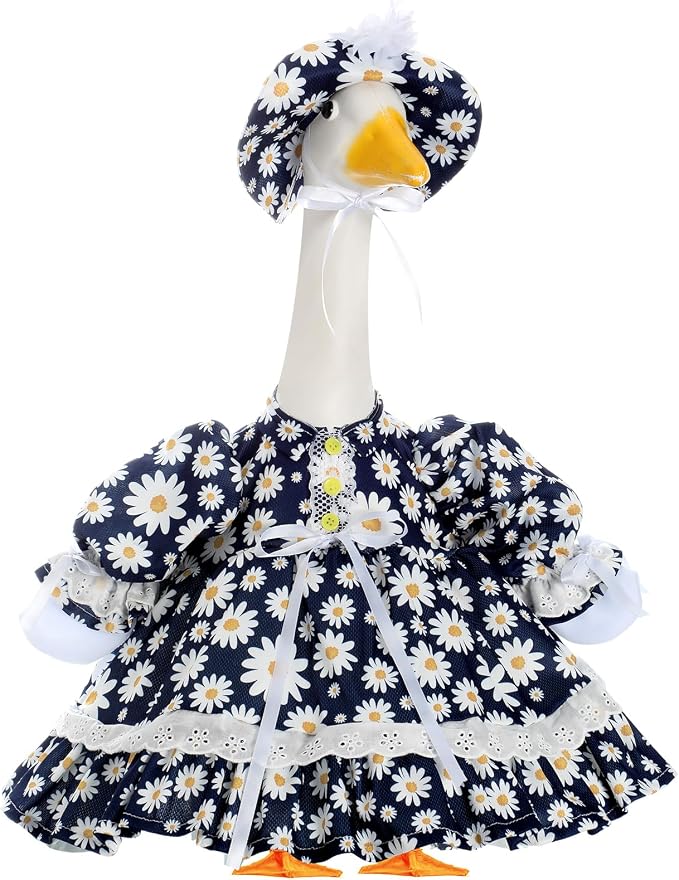 Spring Flower Goose Outfit Daisy Rose Floral Dress for 23'' Cement Plastic Goose Statue for Valentines Day Summer Outdoor Garden Yard Patio Lawn Decor(Daisy)