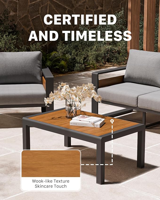 ZANDOR Aluminum Outdoor Patio Furniture Set with Coffee Table, 5 Seats Patio Conversation Sets with Washable Thick Cushions, Outdoor Sectional for Porch, Backyard, Deck, Garden & Poolside, Grey