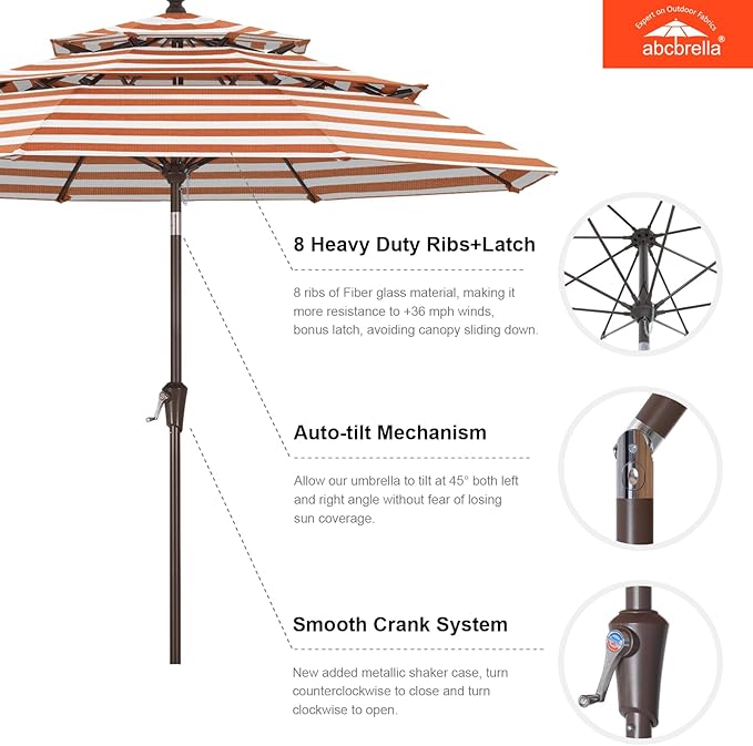 ABCCANOPY 5-Year 10-Year No Fading 9FT 3 Tiers Patio Umbrella, Outdoor Table Umbrella with 8 Sturdy Ribs for Deck, Backyard, Garden, Yard