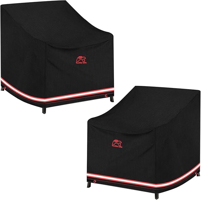 Turtle Life Patio Chair Cover, Heavy Duty Durable Waterproof Outdoor Lawn Armchair Deep Single Sofa Cover, Anti-Fading Cover for Chair, Black, 35" W x 38" D x 30" H, 2 Pack