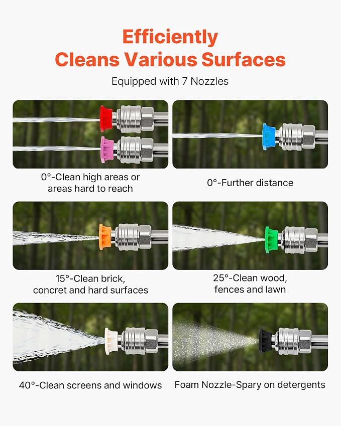 VEVOR 9 FT Pressure Washer Telescoping Wand, 3-Section with Power Washer Extension Wands, 7 Nozzles, Hose Adapter, Support Belt, Storage Bag, 4000 PSI Telescopic Gutter Cleaner for High Cleaning