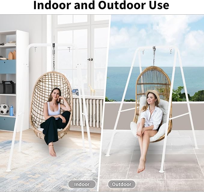Swing Stand Only, Hammock Chair Stand, Heavy-Duty Metal Stand, Multi-Use Swing Frame for Indoor and Outdoor, Backyard, Max Load 300lbs, Hammock Chair not Included (White)