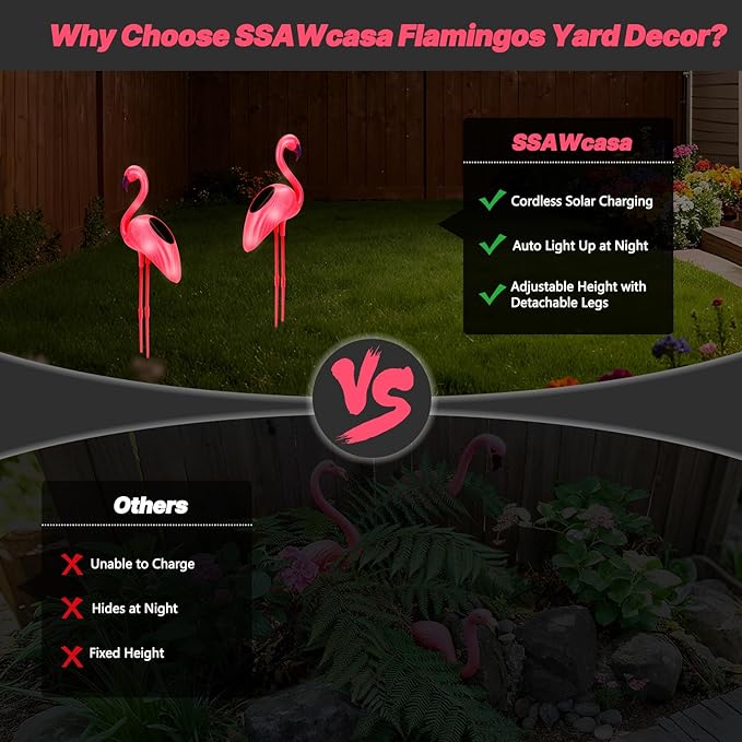 Flamingo Solar Lights Outdoor Decor, 2 Pack Waterproof Solar Powered Garden Pink Flamingos for Yard Decorations, Flamingo Gifts for Women Mom Grandma Walkway Pathway Patio Lawn Ornaments Outside