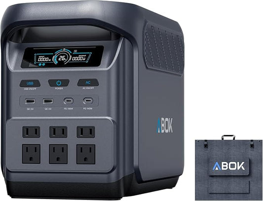 ABOK Elux1 1024Wh Portable Power Station with Asp200 200W Solar Panel, LiFePO4 Battery, 1800W AC Output, PD140W/100W, UPS, Solar Generator Max 1000W Solar Input, Expandable to 5120Wh, 12 Output Ports