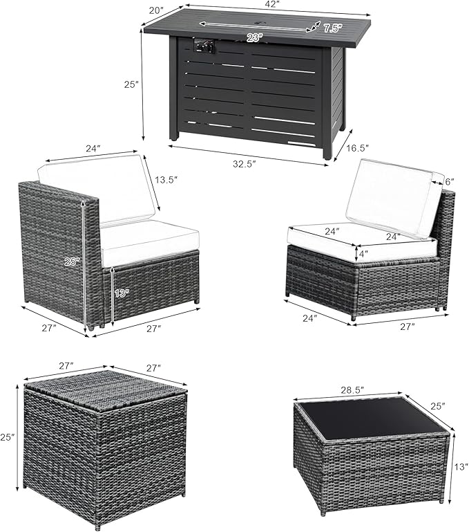 Tangkula 9 Pieces Patio Rattan Furniture Set, Patiojoy Sectional Sofa Set w/Storage Box, Coffee Table, Outdoor Wicker Conversation Set w/ 42” ETL Approved Propane Fire Pit Table (Black)