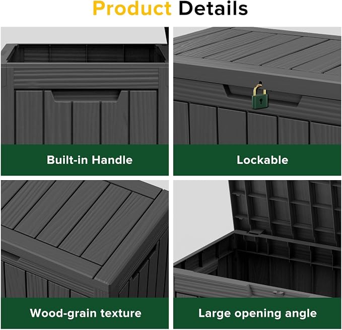 EasyUp Outdoor Storage Box, Deck Boxes for Garden Tools Equipment,Cushions and Patio Storage,Lockable and Resin,Easy to Install Black 50 Gallon
