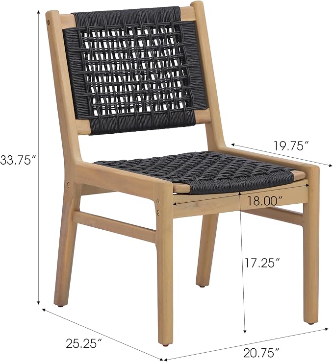 Christopher Knight Home Chuse Acacia Wood Dining Table Set for 6, Solid Wood Outdoor Dining Set for 6, 7 Piece Oval Patio Dining Table and Chair Set with Wicker Seat & Back, Black + Light Teak