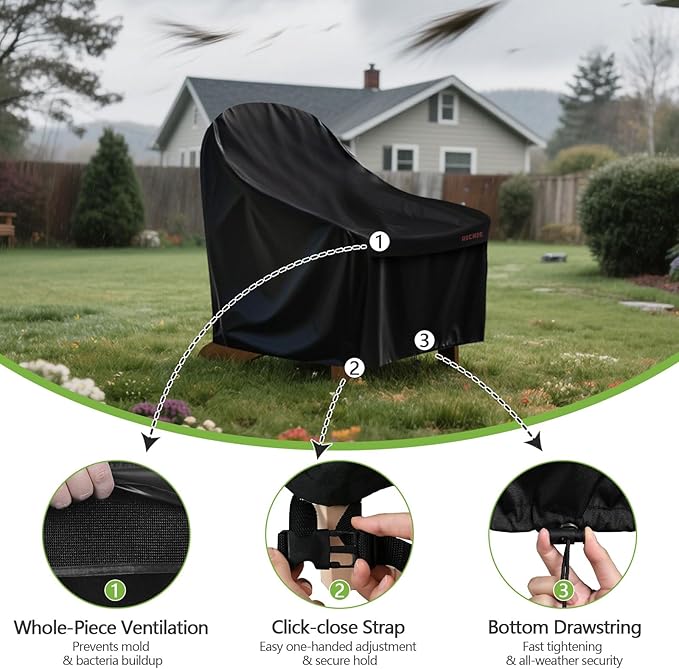 RICHIE Adirondack Patio Chair Covers Waterproof, 600D Oxford Fabric with UV Protection, Outdoor Furniture Covers Fit 32"W x35"D x36"H (Black)