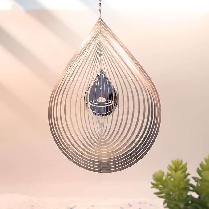 Wind Spinner 3D Water Droplets Shape Highly Reflective Stainless Steel Metal Outdoor Garden Decor, Decorations to Scare Away Yard Birds 12 inch, Birthday Gifts for Mom,Mother's Day,Aunt Gifts