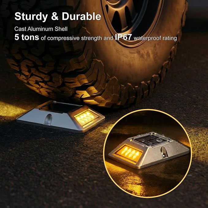VATION LIGHTING Driveway Solar Dock Lights, 2 Colors Driveway Lights Solar Powered, IP67 Waterproof, Aluminum LED Outdoor Marker Deck Lights for Driveway, Pathway, White/Yellow, 12 Pack, FCC
