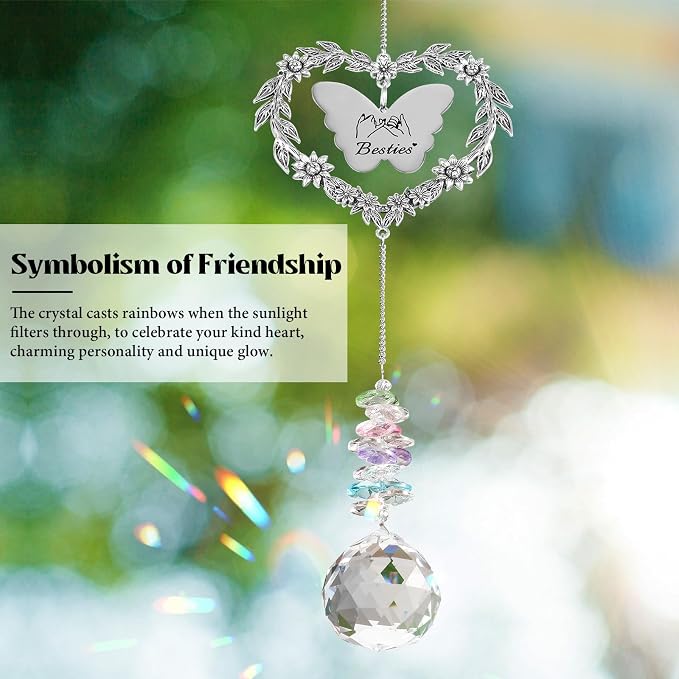 Best Friend Friendship Suncatcher Gifts for Women, Bestie Crystal Ornament | Indoor Window Hanging Decor Gift for Best Friend, Unique Heart Shaped Sun Catcher for BFF Birthday, Graduation, Farewell