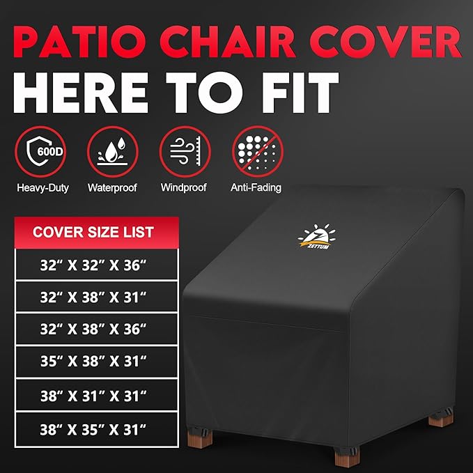 Zettum Patio Chair Cover - 600D Outdoor Chair Cover Waterproof & Heavy Duty, Lawn Lounge Deep Seat Furniture Cover for Swivel Chair, Wicker Chair, Rocking Chair, Single Sofa Chair - 32 x 38 x 31 Inch
