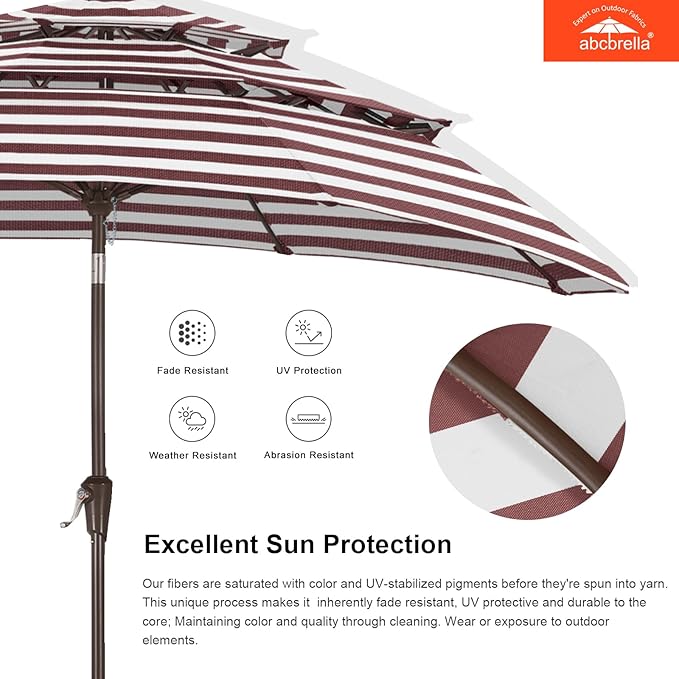 ABCCANOPY 5-Year 10-Year No Fading 9FT 3 Tiers Patio Umbrella, Outdoor Table Umbrella with 8 Sturdy Ribs for Deck, Backyard, Garden, Yard