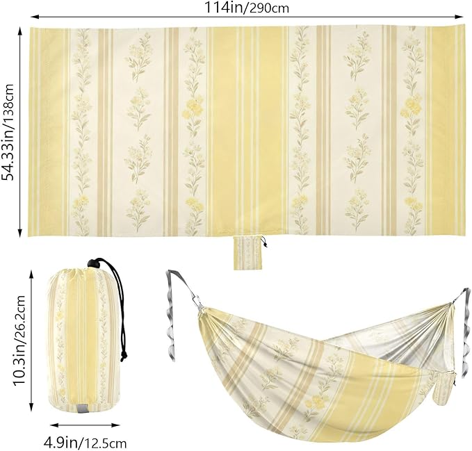 Yellow Floral Stripes Hammocks for Camping with Portabl Carry Bag Hanging Hammock Outside Beach Patio Garden