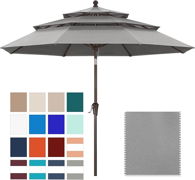 ABCCANOPY 5-Year 10-Year No Fading 9FT 3 Tiers Patio Umbrella, Outdoor Table Umbrella with 8 Sturdy Ribs for Deck, Backyard, Garden, Yard