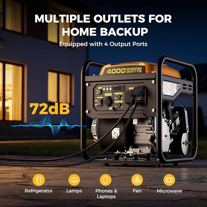 4000 Watts Inverter Generator for Home Use, RV Potable Open Frame Generator, 208cc Gas Powered EPA Compliant for Camping