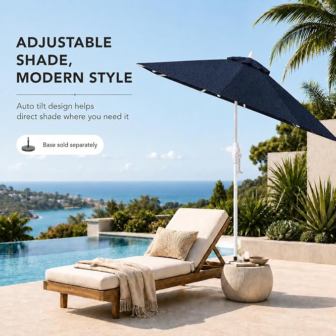 Treasure Garden 9ft Patio Umbrella - Outdoor Furniture Market Umbrella – Deluxe Auto-Tilt – White Aluminum Frame (Sunbrella, Spectrum Indigo)