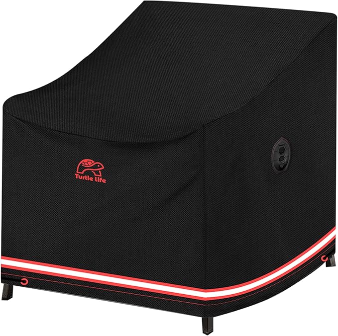 Turtle Life Patio Chair Cover, Heavy Duty Durable Waterproof Outdoor Lawn Armchair Deep Single Sofa Cover, Anti-Fading Cover for Chair, Black, 35" W x 38" D x 30" H