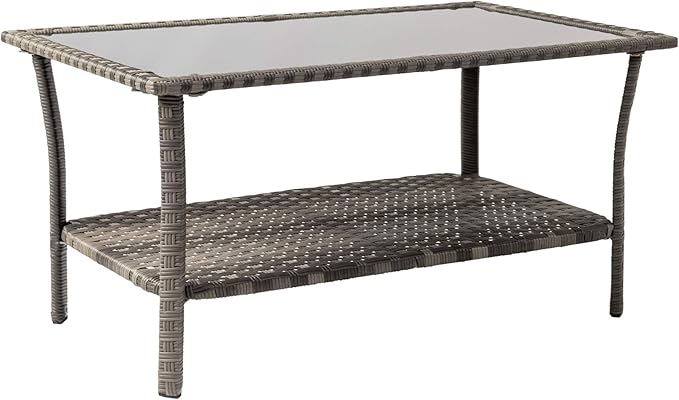Balkene Home 63177 Patio Sense Jareth All Wicker Wicker Conversation Sofa, Two Armchairs & Table Cushions Included for Outdoor Patio Lawn Porch Outdoor - Storm Gray Finish - Set of 4 Pieces