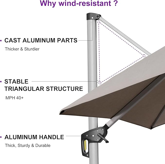 PURPLE LEAF 12' X 12' Cantilever Outdoor Patio Umbrella Large Heavy Duty 360° Rotation Double Top Offset Rectangular Umbrellas for Backyard Deck Pool, Cast Ash
