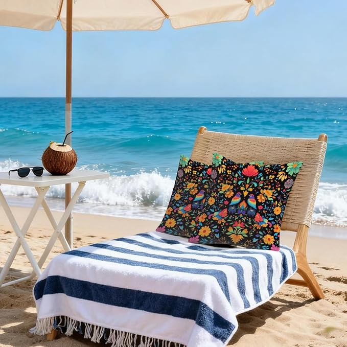 20x20 Inch Outdoor Pillow Covers Set of 2 Waterproof Throw Pillow Covers Decorative Couch Cushion Covers Mexican Birds Flower Square Pillowcases Protectors for Patio Garden Sofa