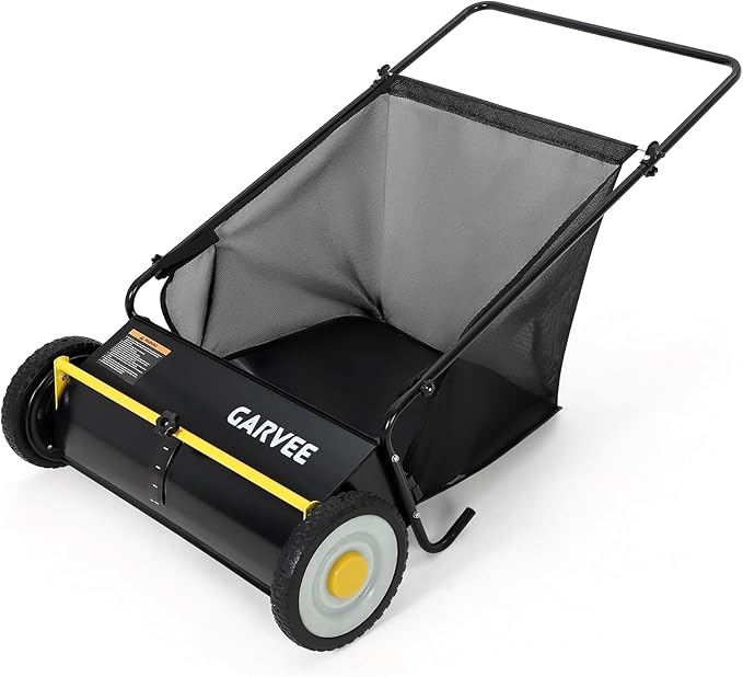 Heavy-Duty 26-Inch Hand-Push Lawn Sweeper with 7 Cu.ft. Collection Bag & Adjustable Brush Reel - Ideal for Picking Up Grass, Leaves, and Yard Debris on Any Terrain