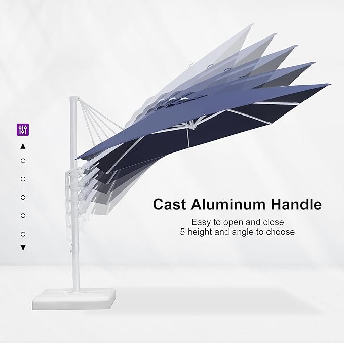 PURPLE LEAF 9' X 12' Right-left Tilt Patio Umbrella Swivel White Cantilever Umbrella with Tilt Aluminum Outdoor Umbrella with 360° Rotation for Deck Pool Garden, Navy Blue