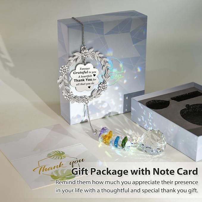 Thank You Gifts for Women, Sun Catcher Gift with Engraved Thank You Message | Hanging Crystal Suncatcher Ornament for Window Rainbow Maker, Appreciation Gift, Gratitude Gifts for Friend Family Teacher