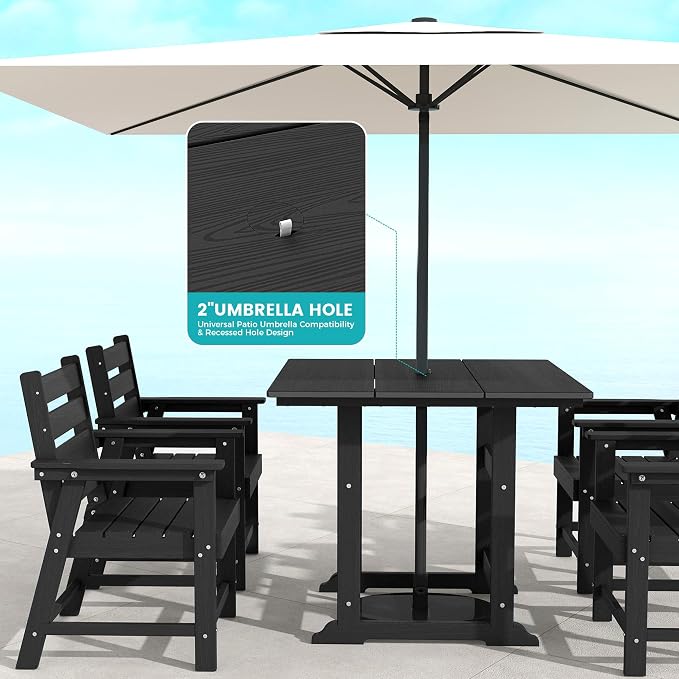 5-Piece Dining Set, HDPE Table & 4 Chairs, Black | HDPE Dining Set: 69.1" Table + 4 Chairs,380 lbs,304 Stainless,All-Weather,No Rust No Crack,Outdoor Patio Garden