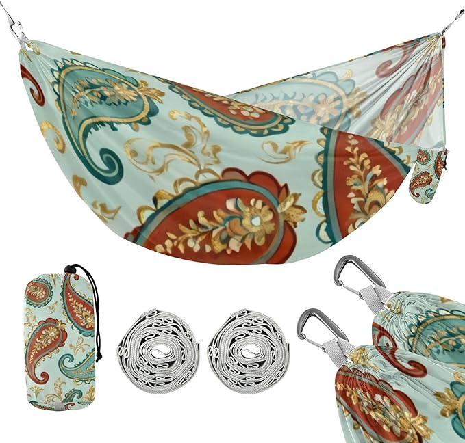 Paisley Pattern Camping Hammocks Fabric Hammock for Outside Patio Backyard Poolside