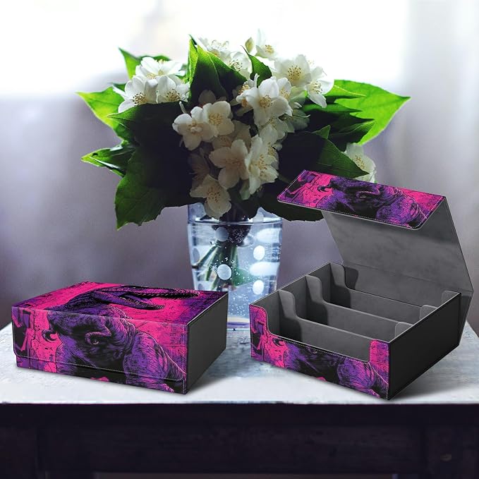 Large Card Deck Box for MTG, Fits 1200+ Sleeved Cards, PU Leather Storage Case with Strong Magnetic Closure, Multiple Colors Available for TCG CCG Baseball Card Collections, Pink Dinosaur