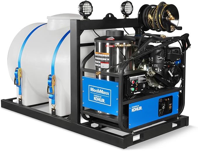 MechMaxx 4000 PSI 4 GPM Kohler E-Start Engine Hot Water Pressure Washer Skid Mounted with 245 Gal Tank, Model HPW40KBT