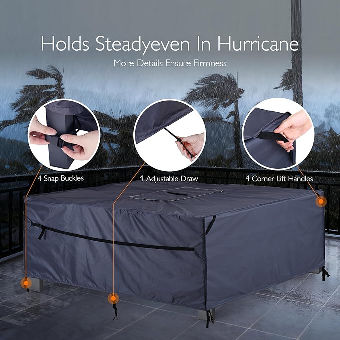 Patio Furniture Covers Waterproof - 420D Outdoor Table and Chair Set Cover with Built-in Storage Bag - Rectangular Patio Table Cover for 6-Seat Dining Set or Sectional Sofa - Darkgrey