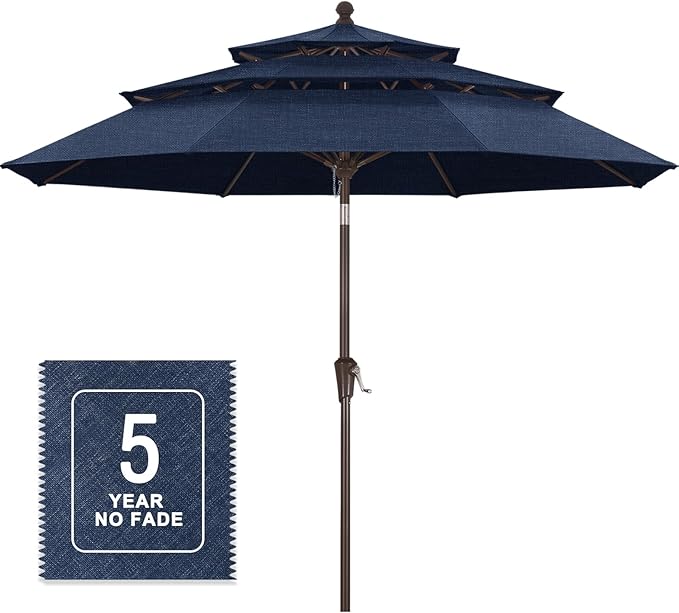 MASTERCANOPY 9ft 3-Tier Olefin Patio Umbrella with Tilt Crank, 5-Year-Non-Fading Canopy & 8 Fiberglass Ribs for Deck, Patio, and Garden, Light Navy Blue