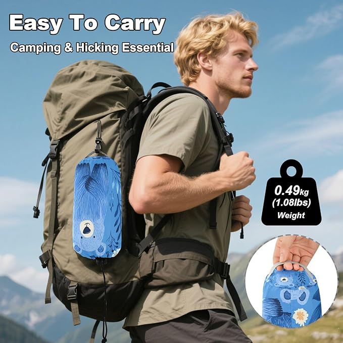 Cartoon Cute Blue Bear 330lb Capacity Camping Hammocks with Portabl Carry Bag Hanging Hammock for Outside Camping Essentials Base de hamaca para adultos