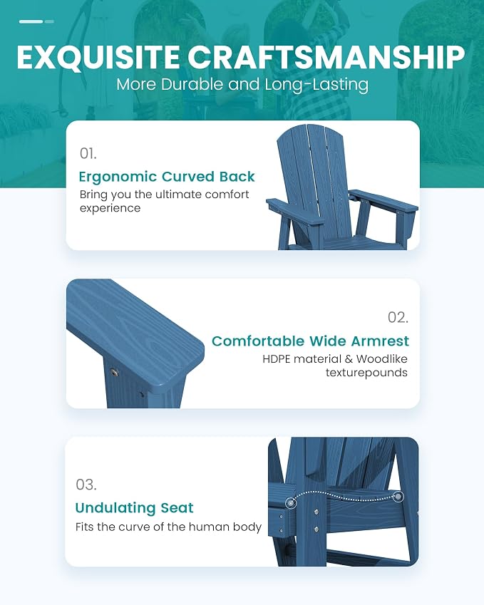 SERWALL 5-Piece Patio Dining Sets, HDPE Outdoor Table and Chairs Furniture Set, 45" Round Dining Table and 4 Adirondack Dining Chair, Navy