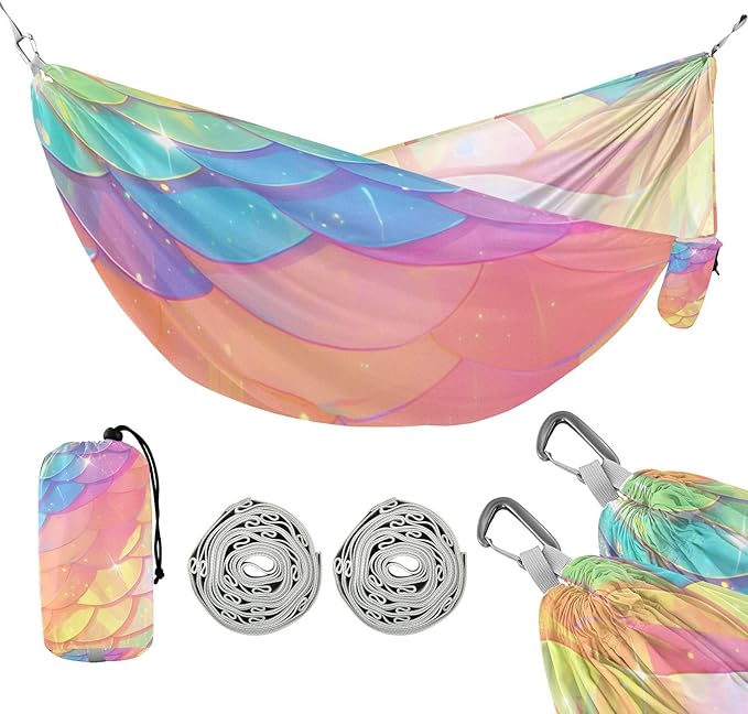Rainbow Dragon Scales Glittering 330lb Capacity Camping Hammocks Portable Hammock for Outside Beach Patio Garden hamaca para acampar