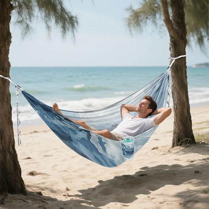 Blue and Gray Abstract Art 330lb Capacity Camping Hammocks with Hanging Ropree Hammock for Outside Beach Patio Garden Base de hamaca para adultos