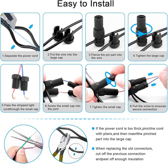 iCreating 8Pack Low Voltage Wire Connector, Landscape Lighting Connectors Waterproof for 12/2 14/2 Gauge Cable Low Voltage Connector for Outdoor Path Lights Spotlights In-Ground Lights